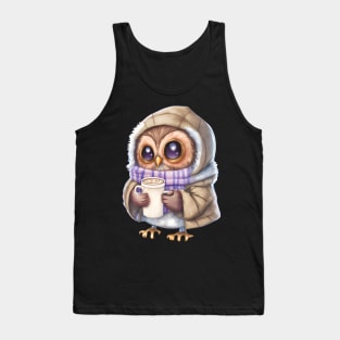 Chibi Owl Drinking Hot Chocolate cute christmas snow design series 4 Tank Top